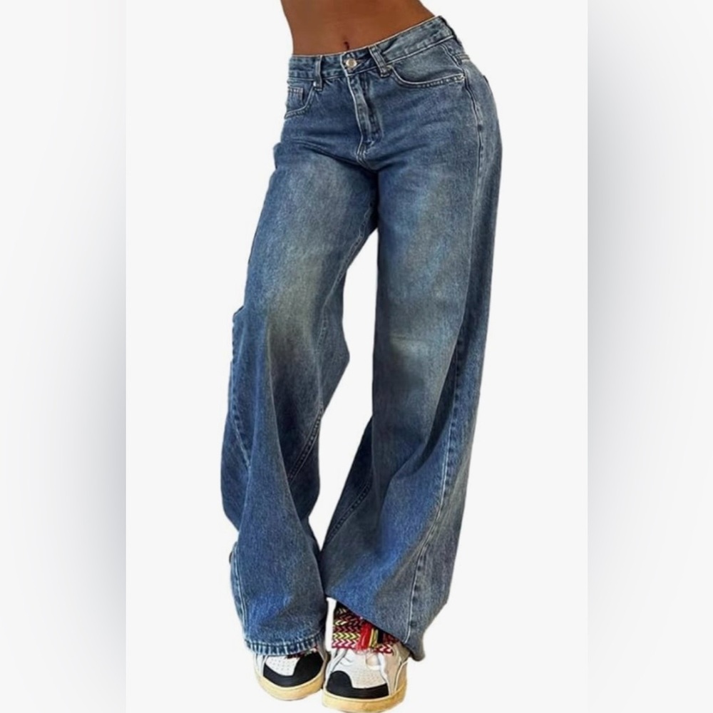 EMMIOL Baggy Y2K Mid-High Waist Wide Leg Boyfriend Jeans Size 12 New with Tags